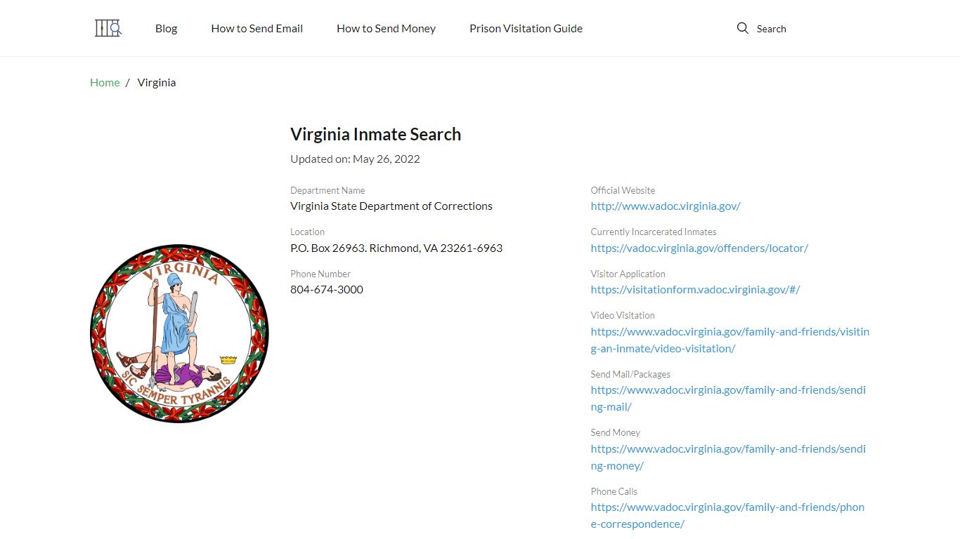 Virginia Inmate Search – Virginia State Department of Corrections ...